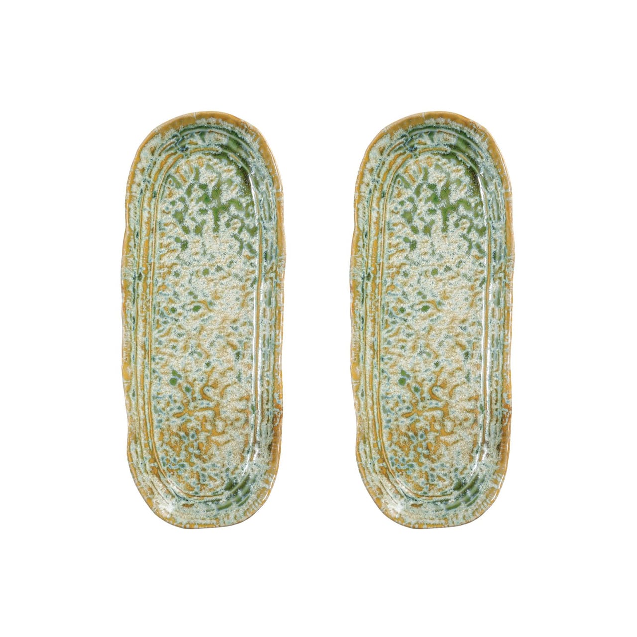Hello Honey® Long Green Reactive Crackle Glaze Stoneware Platters, 2ct.